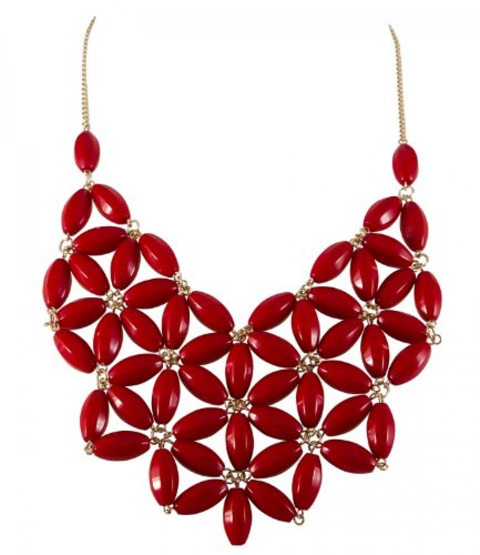 SIX "Tropical Red" Statement Kette mit Bl&uuml;ten Vorhang aus roten Perlen (380-260) 